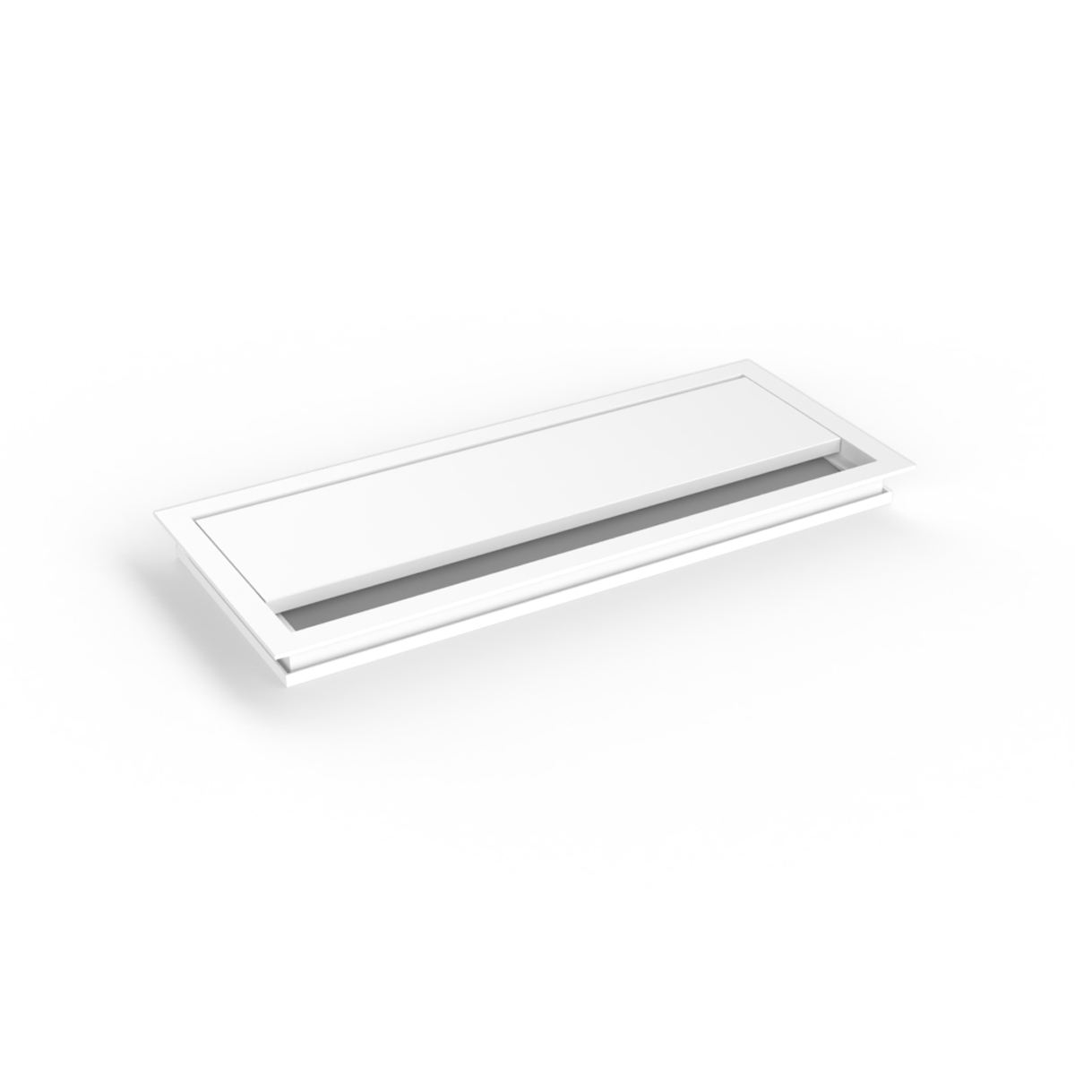 Kabeldurchlass mit Klappdeckel – graue Bürstendichtung – Aluminium weiß matt