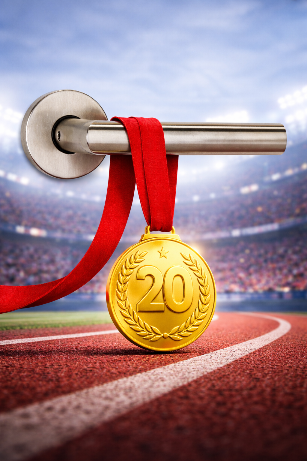 Türdrücker mit Jubiläumsmedaille im Stadion