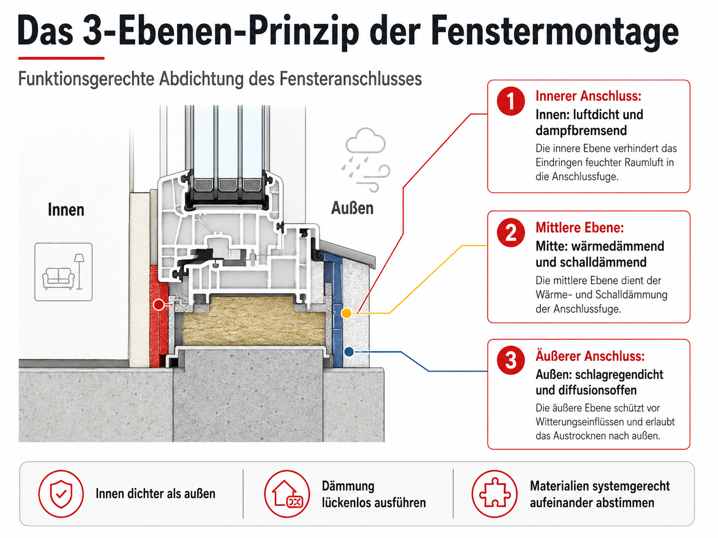 Das 3-Ebenen-Prinzip der Fenstermontage
